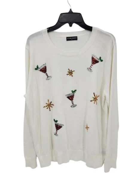 Suéter Victoria Harbour Mujer XL Blanco Lentejuelas Vacaciones Martinis Elegante Foto 1 de 4