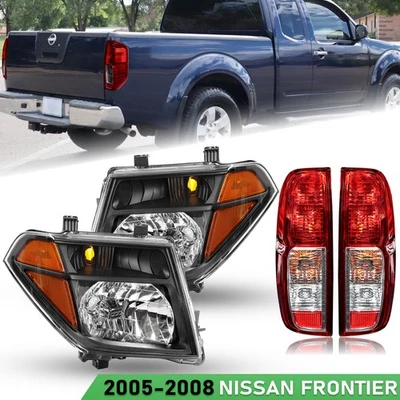 Juego de 4 piezas para faros negros Nissan Frontier 2005-2008 + luces traseras rojas 05-08 Foto 1 de 4