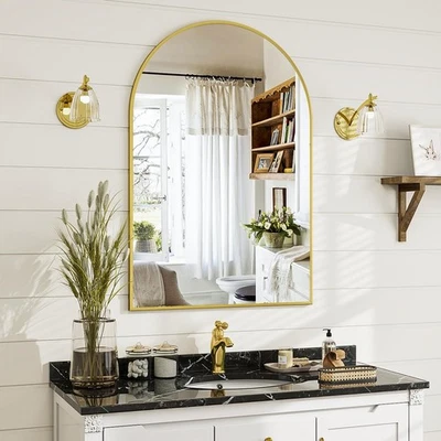 24x36 Arch Wall Mirror, Gold Bathroom Mirrors for Over Sink, Metal Frame Wall... - Image 1 of 4