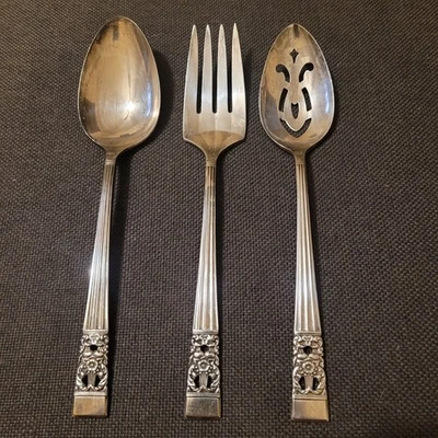 De colección Oneida ~ Juego de Servir Coronación Comunidad 1936 -3 Piezas Tenedor/Cuchara/Cuchara Ranurada Foto 1 de 4