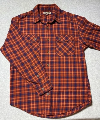 Duluth Trading Co Plaid Flannel Shirt Mens Large Fall Orange Blue Cotton Blend - Image 1 of 4