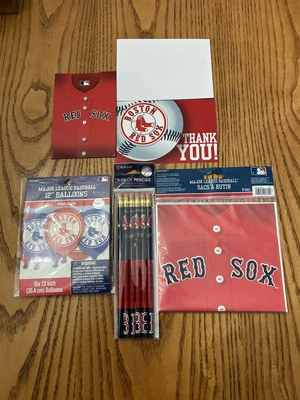 BOSTON RED SOX MLB  PARTY PACKAGE INVITATIONS-BALLOONS-LOOT BAGS-PENCILS - Image 1 of 4