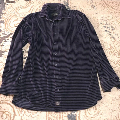 American Essentials For Saks Fifth Avenue Striped Fleece Blue Black Men Size M - Image 1 of 4