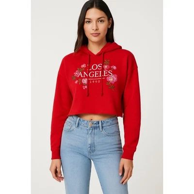 Толстовка с капюшоном женская LA Hearts PacSun маленькая красная с цветочным рисунком вышитая укороченная толстовка - Изображение 1 из 4