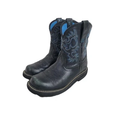Ariat Fatbaby Womens 7 B Western Black Leather Cowboy Boots Blue Lined - Image 1 of 4