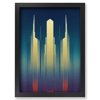 Framed Art Deco City Architecture No.8 Skyscraper Wall Art Canvas Print Picture - Image 1 of 4