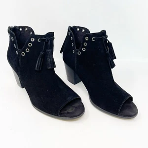 Botines sin cordones Minnetonka Margot de cuero gamuza negro con tacón ancho talla 8,5 - Imagen 1 de 8