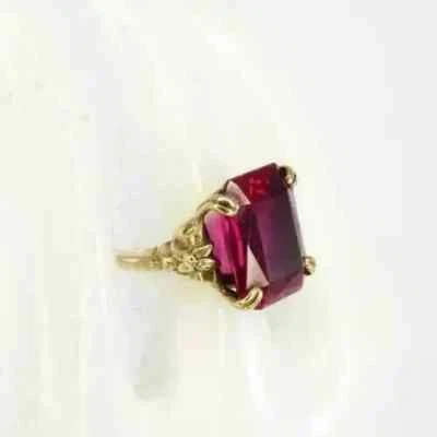 3Ct Emerald Cut Lab Created Ruby Solitaire Women's Ring 14k Yellow Gold Plated - Image 1 of 4