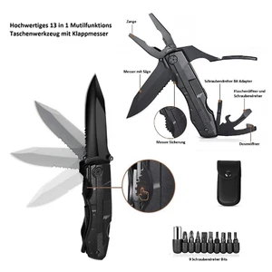 Coltello multitool pinza coltello tascabile strumento 9 bit e borsa | come Walther MTK - Foto 1 di 10
