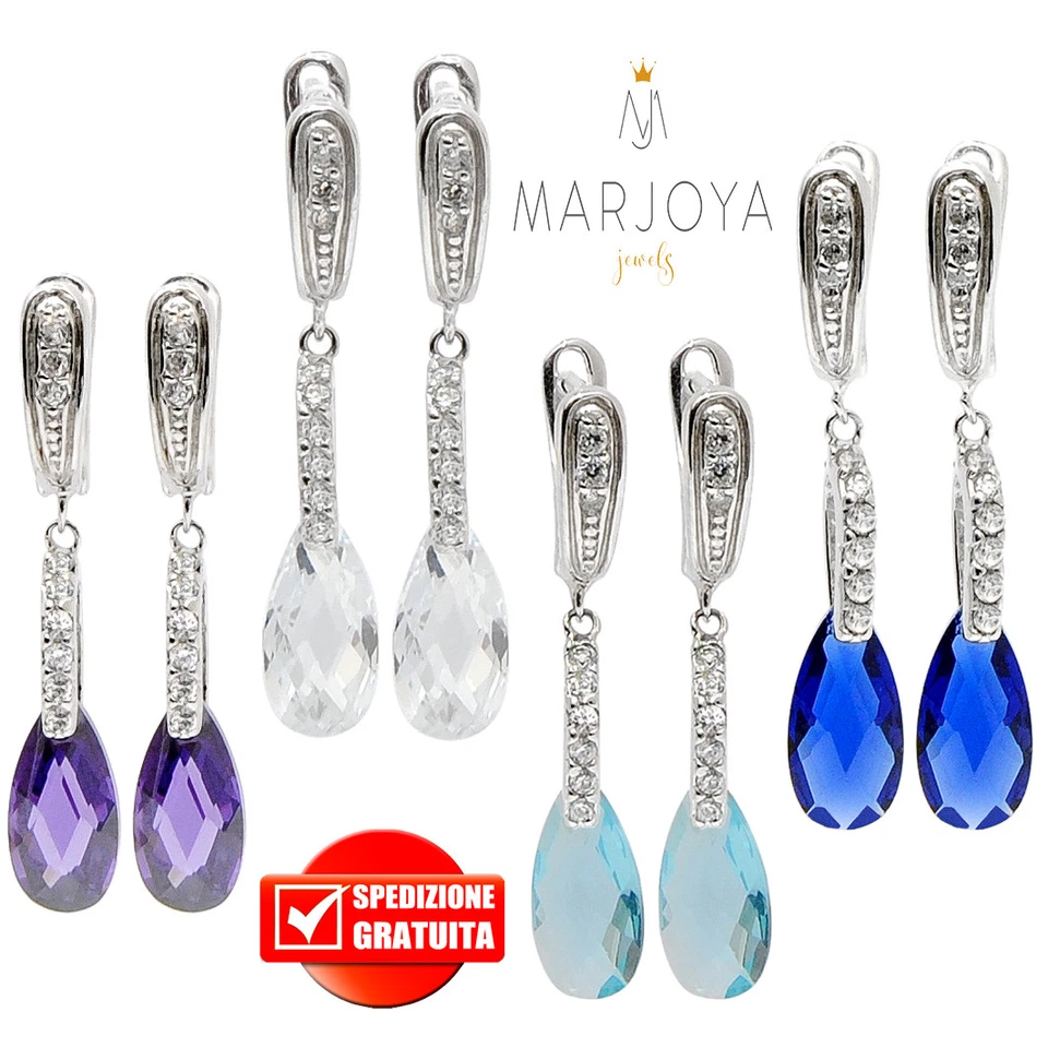 Orecchini pendenti con zirconi goccia bianchi,blu,viola,azzurri in argento 925 - Immagine 1 di 1