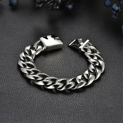 Brazalete de cadena de eslabones cubanos de acero inoxidable Heavy Punk 20 mm para hombre 8,85" Foto 1 de 4