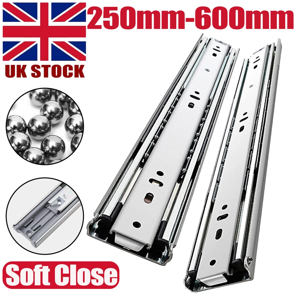 250-600mm Soft Close Drawer Runner Slides Full Extension Ball Bearing Heavy Duty - Image 1 of 4