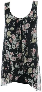 Damen Drapiert Blumenmuster Chiffon Kleid Stretch Schwarz Tunika Einsatz Top Damen - Bild 1 von 3