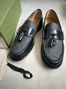 Gucci Kaveh GG Supreme Cuero Borla Mocasines Zapatos Negros Reino Unido 11.5 673817 1354G - Imagen 1 de 19