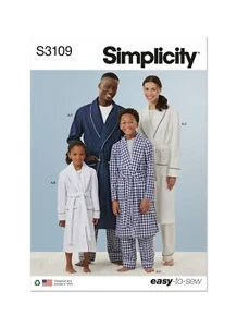 SIMPLICITY 3109 SCHLAFANZUG MÄDCHEN JUNGEN ERWACHSENE Schnittmuster Gr. XS-L XS-XL - Bild 1 von 9