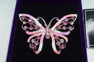 BOB MACKIE JEWELRY LARGE BUTTERFLY HUGE 3.5" BROOCH PINK CRYSTALS & SEQUINS MIB - Picture 1 of 5