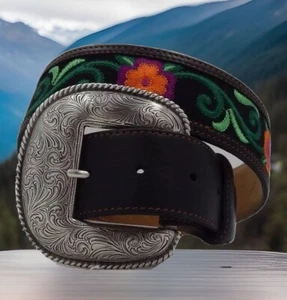 Justin LAS FLORES Taper Leather Belt Size 30 C21123 NWT List $65 Rare Find - Picture 1 of 5