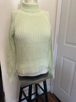 Nine & Company Chunky Cotton Knit Lime Green Sweater Turtleneck Sz S EUC Foto 1 de 4
