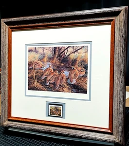 David Maass 1986 International Quail Foundation Stamp Print W Stamp - New Frame - Bild 1 von 6