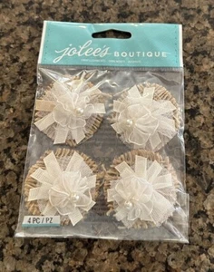 Jolee's Boutique LACE FLOWERS Dimensional Stickers Burlap Ribbon White - Picture 1 of 2