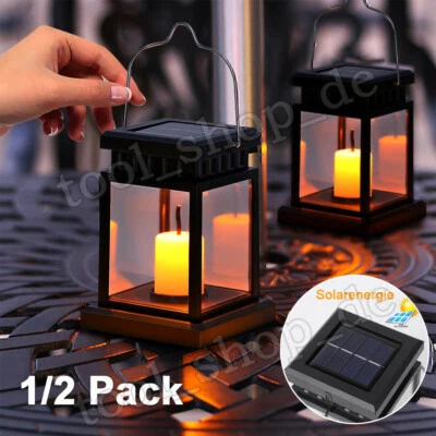 1/2 LED Kerze Solar Laterne Solarleuchte Außen Garten Solarlampe Terrasse Hängen - Bild 1 von 4