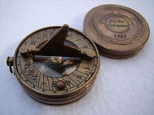 Brass Pocket Sundial Compass w/ Lid ~ Antique Finish ~ Nautical Maritime Style 