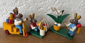 Ostern Erzgebirge Holz Osterhasen Set Ostereier Hasen bei der Arbeit - Bild 1 von 4