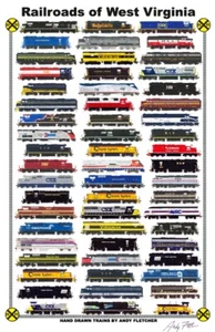 Cartel de ferrocarril de 11""x17"" de los ferrocarriles de Virginia Occidental firmado por Andy Fletcher - Imagen 1 de 1