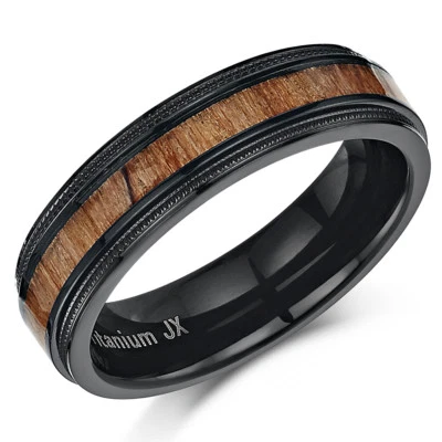 Anillo de madera de titanio negro borde de molino anillo de madera genuina real anillo de 6 mm Foto 1 de 2