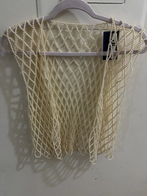 Capelli New York Pearl Beaded Net Shawl Overlay 17x19 in Vintage Style RARE - Image 1 of 4