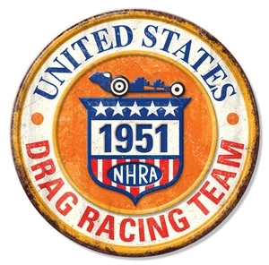NHRA US Team Drag Racing 1951 geprägtes Schild Wanddekor 11,75" Zoll Made in USA - Bild 1 von 3