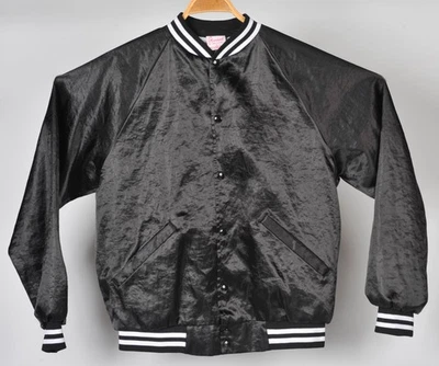 Chaqueta Bomber Vintage Marca Cardinal Negra Satinada Para Hombre L Hecha en EE. UU. Ligera Foto 1 de 4