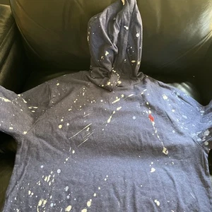Used Polo Ralph Lauren Youth Splatter Paint Red Logo Unisex Hoodie Blue  size XL - Picture 1 of 4
