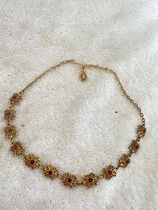 ¡RICO! Gargantilla Floral Collar Dorado DE COLECCIÓN ESLABÓN EDUARDIANO Victoriano Rojo ART NOUVEAU - Imagen 1 de 6