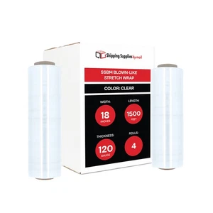 Moving Blown Hand Clear Stretch Wrap Shrink Film 4 Rolls 120 Gauge 18" x 1000' - Picture 1 of 7