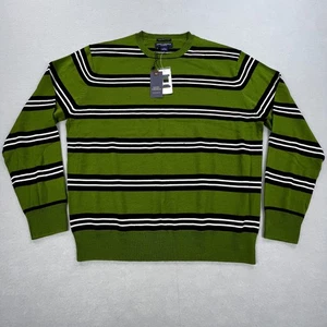 Daniel Cremieux Sweater Mens XL Green Stripe Italian Merino Wool Crewneck - Picture 1 of 14