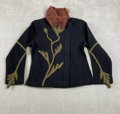 Chaqueta Covelo Mujer Pequeña Lana Seda Organza Cuello Floral Apliques Arte Diseñador Foto 1 de 4