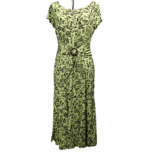 Perceptions Rose Floral Short Sleeve Midi Dress Belted Front Green & Brown 14 - Picture 1 of 24