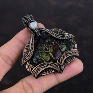 Valentines Sale Dragon Bloodstone Stone Rainbow Moonstone Copper Pendant Jewelry - Picture 1 of 6