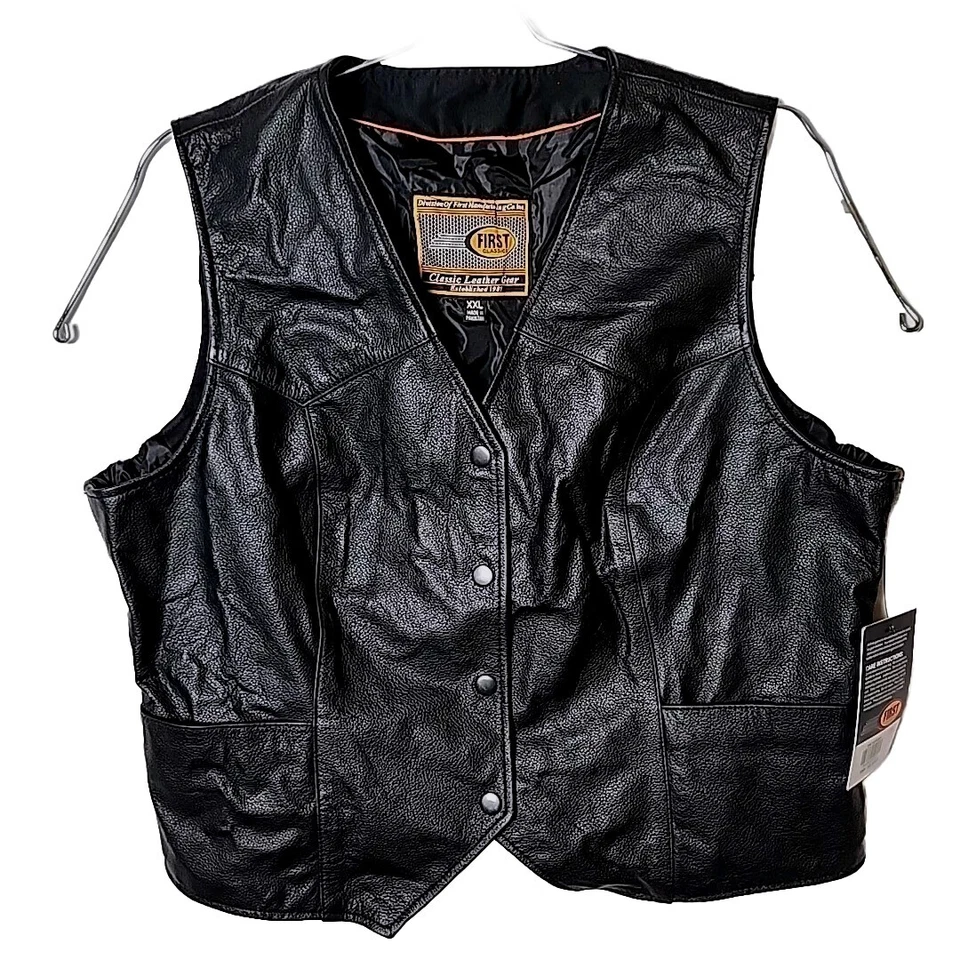 First Classics Women XXL Black THE HEIRESS Leather Gear Snap Motorcycle Vest - Image 1 of 4