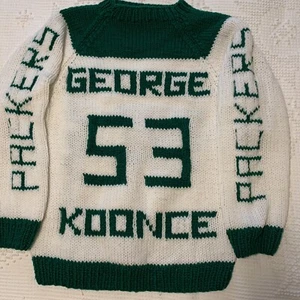 Vintage 90er George Koonce Green Bay Packer Handstrick Pullover Jugend Acryl Handarbeit - Bild 1 von 13