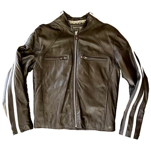 Y2K Dk Brown Leather WILSONS M. Julian Motorcycle Cafe Racer Moto Biker Jacket M - Picture 1 of 12