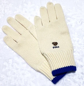 NWT POLO Ralph Lauren CLASSICS KNIT GLOVES Bear Head Mittens CREAM Girls 8-20 - Picture 1 of 4