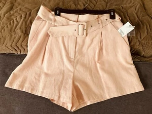 Classy Linen Blend Shorts Pockets Belted Lined NWT Ophelia Roe Summer Orange XL - Picture 1 of 6