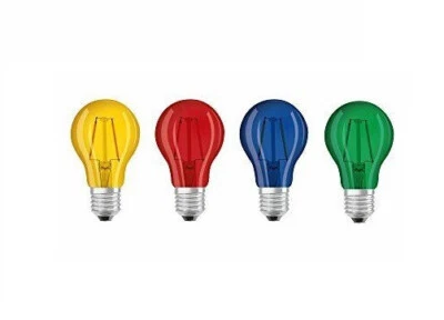 4x OSRAM LED Lampen Set bunt E27 Party 1,6W-2W rot grün gelb blau EEK:F(SpekA-G) - Bild 1 von 3