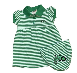 Tractor Outfit Baby Girl Green Stripes 2 Pieces 3-6 Months Farm Green Tractor - Picture 1 of 7