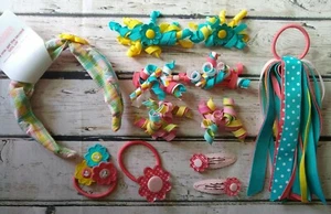 Gymboree Happy Rainbow large hair accessory lot clips ponytails headband teal VT - Picture 1 of 10