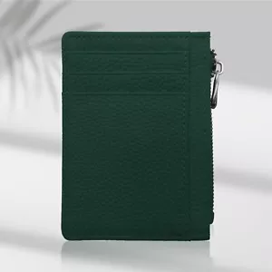 Minimalist Leather Slim Wallet With Zipper, Front Pocket Credit Card Holder - Picture 1 of 7