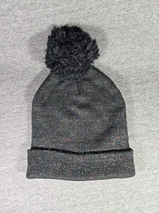 Women's Black Knit Beanie Sparkly Glittered With Pom-pom One Size - Picture 1 of 6