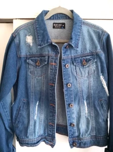 Blue Age Women's Junior Ripped Distressed Blue Denim Jean Jacket Size Junior's M - Picture 1 of 21